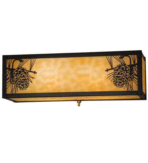 Meyda Lighting Winter Pine 16" 2-Light Craftsman Brown Wall Sconce With Beige Art Shade Glass