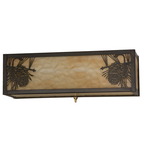 Meyda Lighting Winter Pine 16" 2-Light Craftsman Brown Wall Sconce With Beige Art Shade Glass