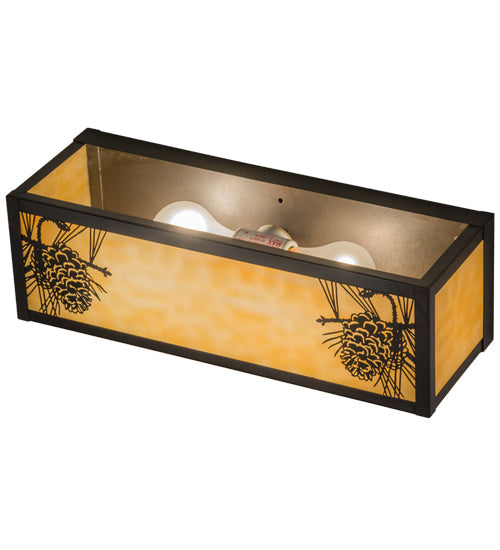 Meyda Lighting Winter Pine 16" 2-Light Craftsman Brown Wall Sconce With Beige Art Shade Glass