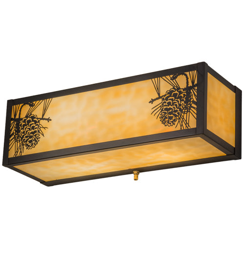 Meyda Lighting Winter Pine 16" 2-Light Craftsman Brown Wall Sconce With Beige Art Shade Glass