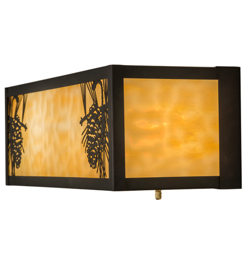 Meyda Lighting Winter Pine 16" 2-Light Craftsman Brown Wall Sconce With Beige Art Shade Glass