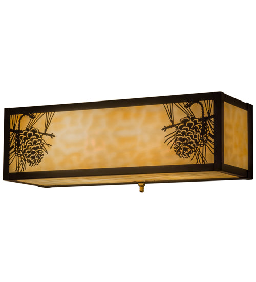 Meyda Lighting Winter Pine 16" 2-Light Craftsman Brown Wall Sconce With Beige Art Shade Glass