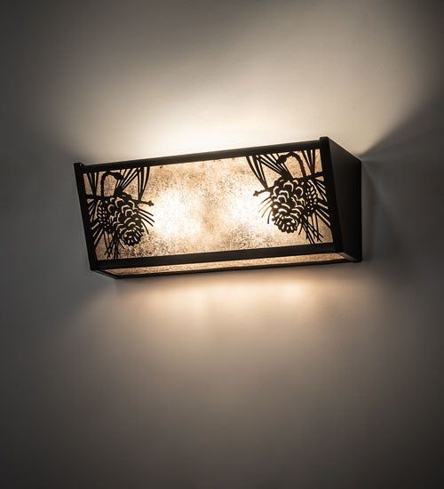 Meyda Lighting Winter Pine 16" 2-Light Solar Black Vanity Light With Silver Mica Shade Glass