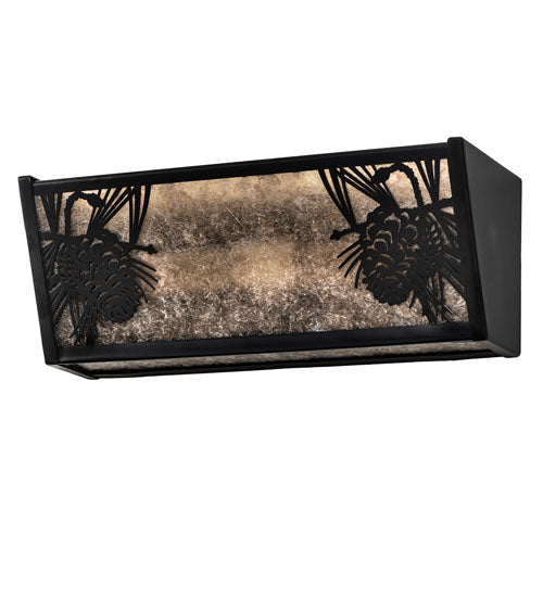 Meyda Lighting Winter Pine 16" 2-Light Solar Black Vanity Light With Silver Mica Shade Glass