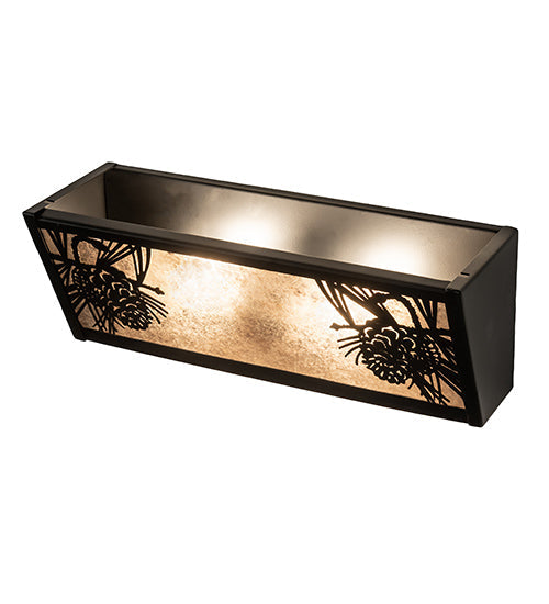 Meyda Lighting Winter Pine 16" 2-Light Solar Black Vanity Light With Silver Mica Shade Glass