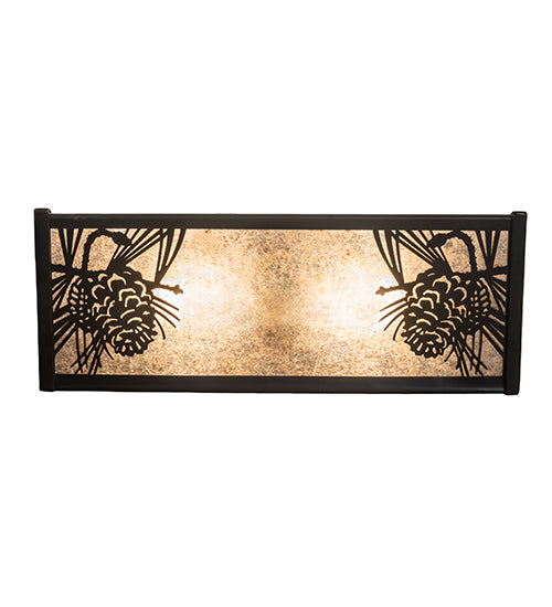 Meyda Lighting Winter Pine 16" 2-Light Solar Black Vanity Light With Silver Mica Shade Glass