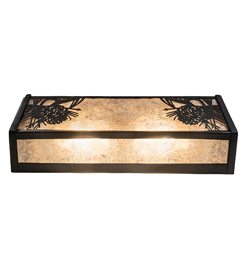 Meyda Lighting Winter Pine 16" 2-Light Solar Black Vanity Light With Silver Mica Shade Glass