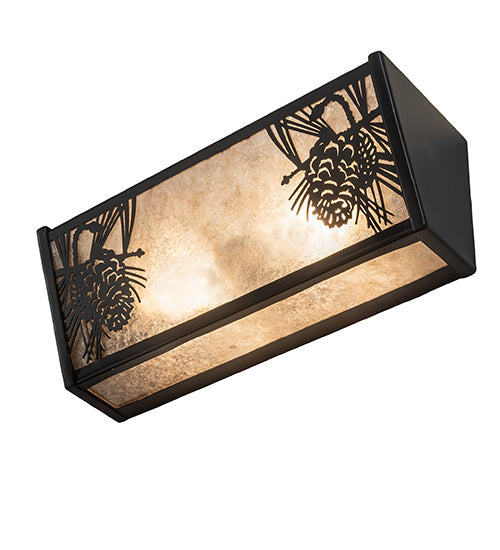 Meyda Lighting Winter Pine 16" 2-Light Solar Black Vanity Light With Silver Mica Shade Glass
