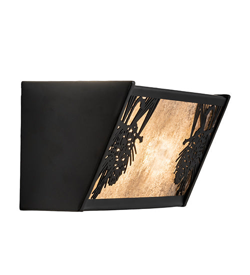 Meyda Lighting Winter Pine 16" 2-Light Solar Black Vanity Light With Silver Mica Shade Glass