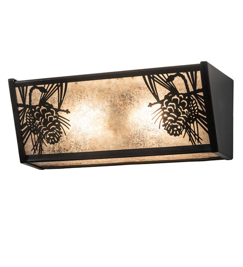 Meyda Lighting Winter Pine 16" 2-Light Solar Black Vanity Light With Silver Mica Shade Glass