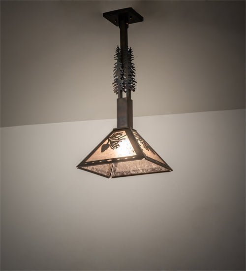 Meyda Lighting Winter Pine 16" Dark Burnished Antique Copper Tall Pines Pendant Light With Silver Mica Shade Glass