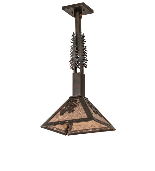 Meyda Lighting Winter Pine 16" Dark Burnished Antique Copper Tall Pines Pendant Light With Silver Mica Shade Glass