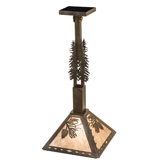 Meyda Lighting Winter Pine 16" Dark Burnished Antique Copper Tall Pines Pendant Light With Silver Mica Shade Glass