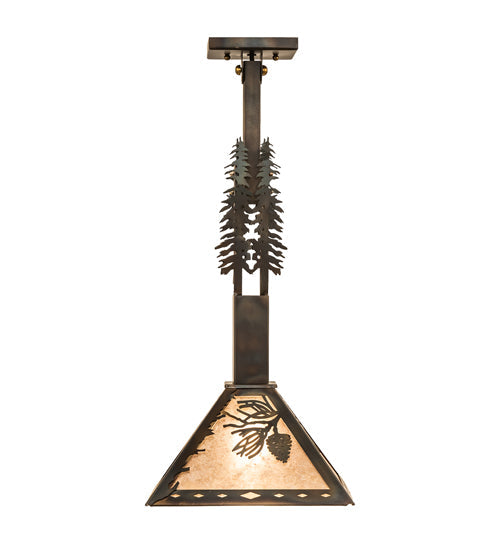 Meyda Lighting Winter Pine 16" Dark Burnished Antique Copper Tall Pines Pendant Light With Silver Mica Shade Glass