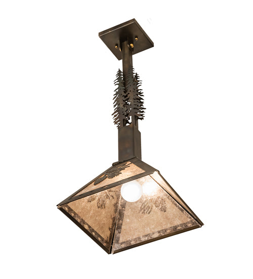 Meyda Lighting Winter Pine 16" Dark Burnished Antique Copper Tall Pines Pendant Light With Silver Mica Shade Glass