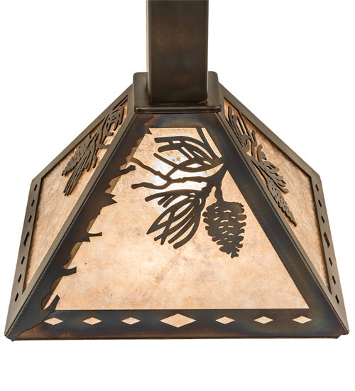 Meyda Lighting Winter Pine 16" Dark Burnished Antique Copper Tall Pines Pendant Light With Silver Mica Shade Glass
