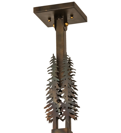 Meyda Lighting Winter Pine 16" Dark Burnished Antique Copper Tall Pines Pendant Light With Silver Mica Shade Glass