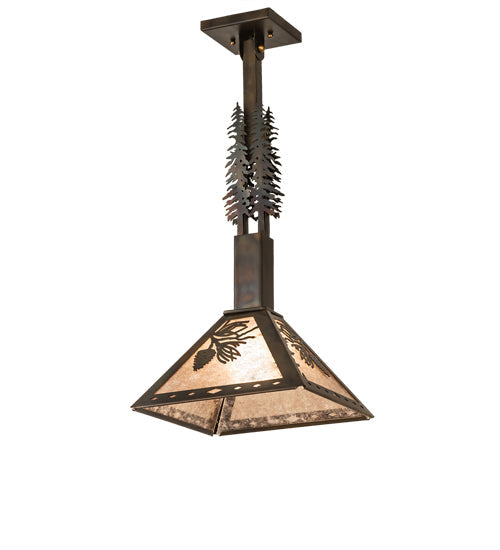 Meyda Lighting Winter Pine 16" Dark Burnished Antique Copper Tall Pines Pendant Light With Silver Mica Shade Glass