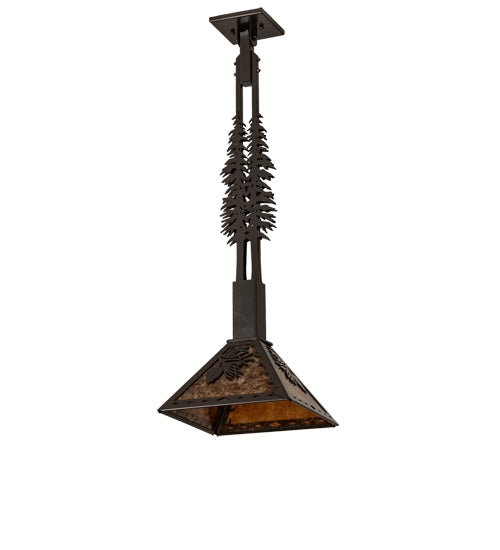 Meyda Lighting Winter Pine 16" Timeless Bronze Tall Pines Pendant Light With Amber Mica Shade Glass