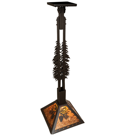 Meyda Lighting Winter Pine 16" Timeless Bronze Tall Pines Pendant Light With Amber Mica Shade Glass