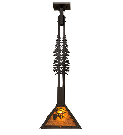 Meyda Lighting Winter Pine 16" Timeless Bronze Tall Pines Pendant Light With Amber Mica Shade Glass