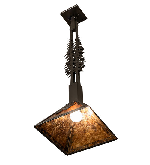 Meyda Lighting Winter Pine 16" Timeless Bronze Tall Pines Pendant Light With Amber Mica Shade Glass
