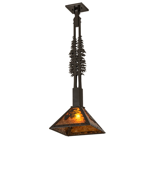 Meyda Lighting Winter Pine 16" Timeless Bronze Tall Pines Pendant Light With Amber Mica Shade Glass