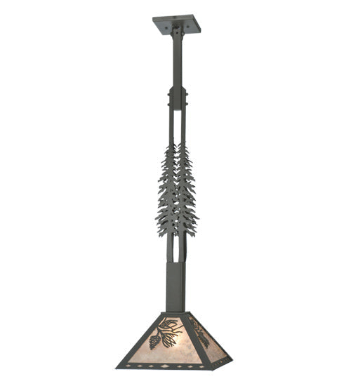 Meyda Lighting Winter Pine 16" Timeless Bronze Tall Pines Pendant Light With Silver Mica Shade Glass