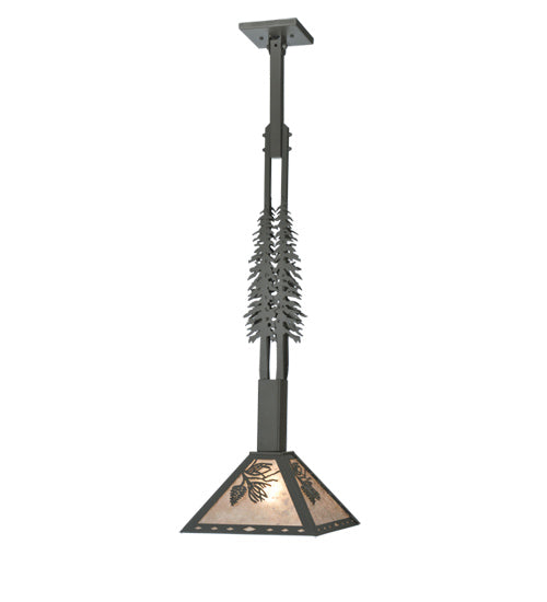 Meyda Lighting Winter Pine 16" Timeless Bronze Tall Pines Pendant Light With Silver Mica Shade Glass