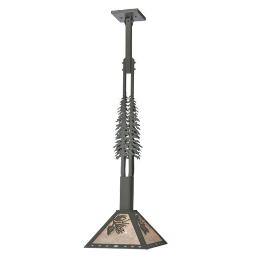 Meyda Lighting Winter Pine 16" Timeless Bronze Tall Pines Pendant Light With Silver Mica Shade Glass