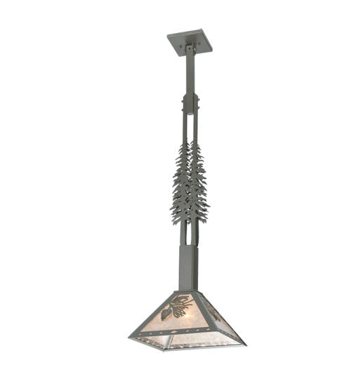 Meyda Lighting Winter Pine 16" Timeless Bronze Tall Pines Pendant Light With Silver Mica Shade Glass