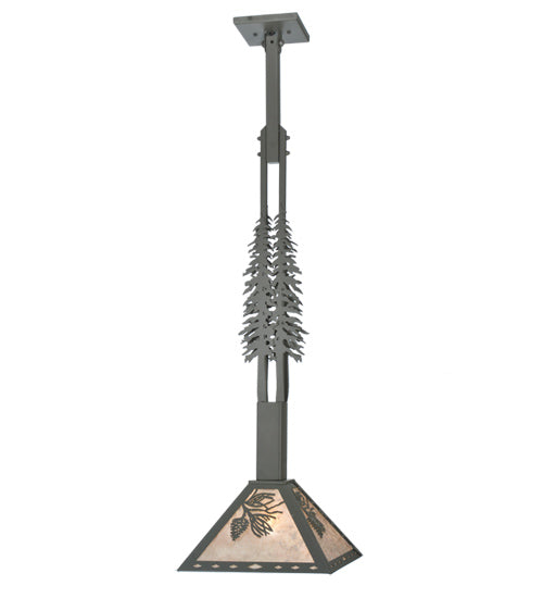 Meyda Lighting Winter Pine 16" Timeless Bronze Tall Pines Pendant Light With Silver Mica Shade Glass
