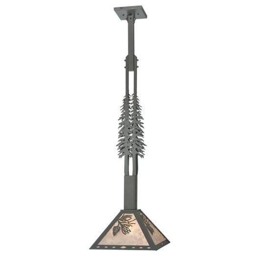 Meyda Lighting Winter Pine 16" Timeless Bronze Tall Pines Pendant Light With Silver Mica Shade Glass