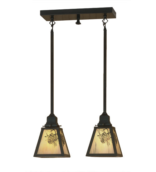 Meyda Lighting Winter Pine 17" 2-Light Craftsman Brown Island Pendant Light With Beige Art Shade Glass