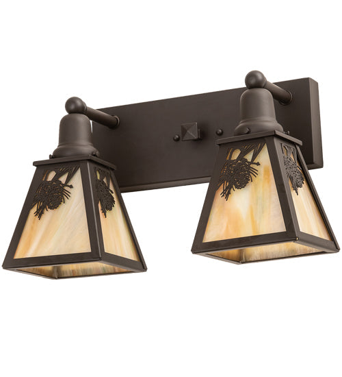 Meyda Lighting Winter Pine 17" 2-Light Oil Rubbed Bronze Vanity Light With Beige Iridescent Shade Glass