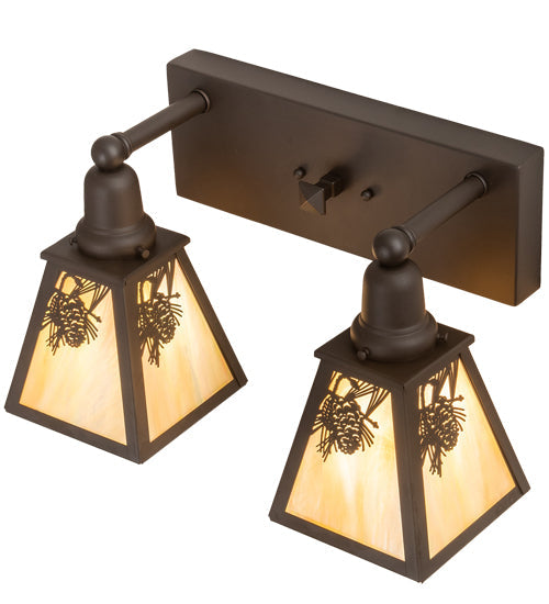 Meyda Lighting Winter Pine 17" 2-Light Oil Rubbed Bronze Vanity Light With Beige Iridescent Shade Glass