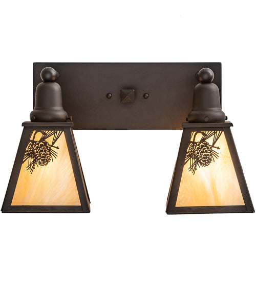 Meyda Lighting Winter Pine 17" 2-Light Oil Rubbed Bronze Vanity Light With Beige Iridescent Shade Glass