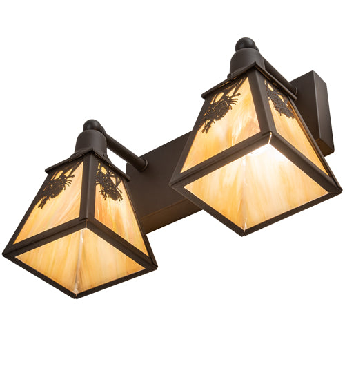 Meyda Lighting Winter Pine 17" 2-Light Oil Rubbed Bronze Vanity Light With Beige Iridescent Shade Glass