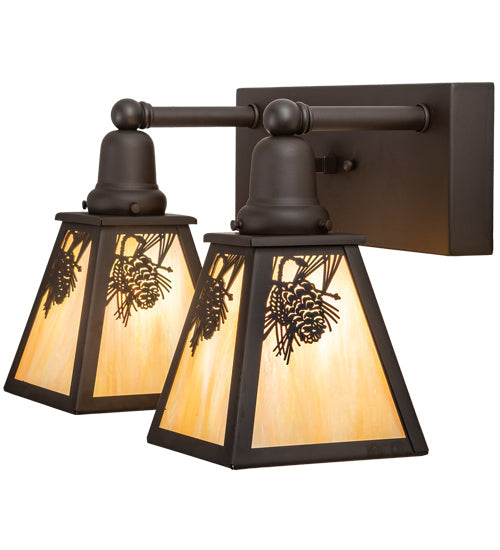 Meyda Lighting Winter Pine 17" 2-Light Oil Rubbed Bronze Vanity Light With Beige Iridescent Shade Glass