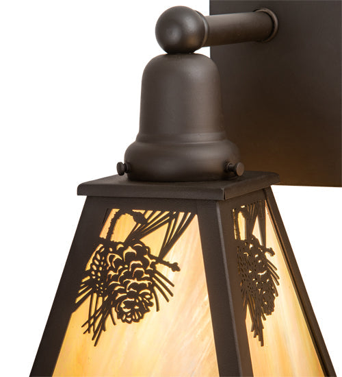 Meyda Lighting Winter Pine 17" 2-Light Oil Rubbed Bronze Vanity Light With Beige Iridescent Shade Glass