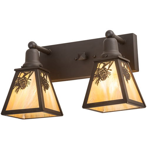 Meyda Lighting Winter Pine 17" 2-Light Oil Rubbed Bronze Vanity Light With Beige Iridescent Shade Glass