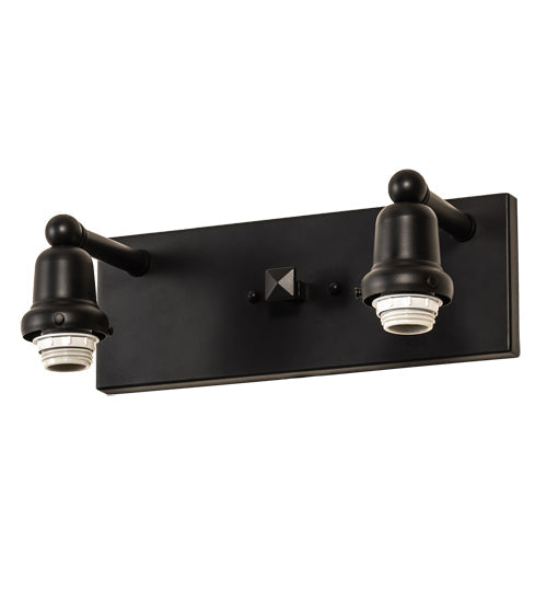 Meyda Lighting Winter Pine 17" 2-Light Satin Black Wrought Iron Vanity Light With Silver Mica Shade Glass