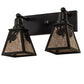 Meyda Lighting Winter Pine 17" 2-Light Satin Black Wrought Iron Vanity Light With Silver Mica Shade Glass