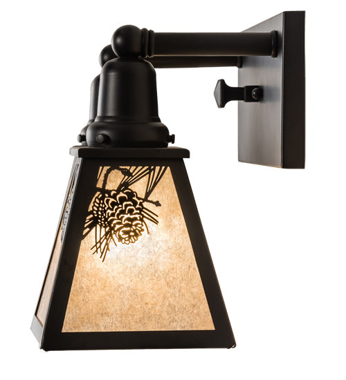 Meyda Lighting Winter Pine 17" 2-Light Satin Black Wrought Iron Vanity Light With Silver Mica Shade Glass