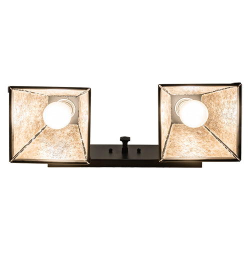 Meyda Lighting Winter Pine 17" 2-Light Satin Black Wrought Iron Vanity Light With Silver Mica Shade Glass