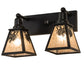 Meyda Lighting Winter Pine 17" 2-Light Satin Black Wrought Iron Vanity Light With Silver Mica Shade Glass