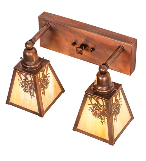 Meyda Lighting Winter Pine 17" 2-Light Vintage Copper Vanity Light With Beige Iridescent Shade Glass