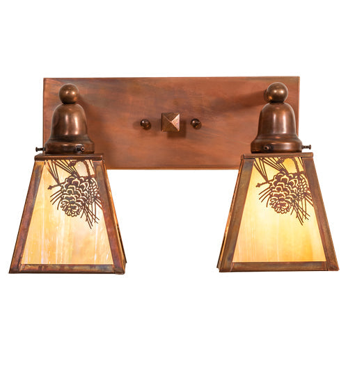 Meyda Lighting Winter Pine 17" 2-Light Vintage Copper Vanity Light With Beige Iridescent Shade Glass