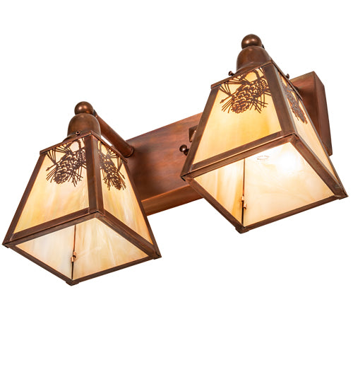 Meyda Lighting Winter Pine 17" 2-Light Vintage Copper Vanity Light With Beige Iridescent Shade Glass