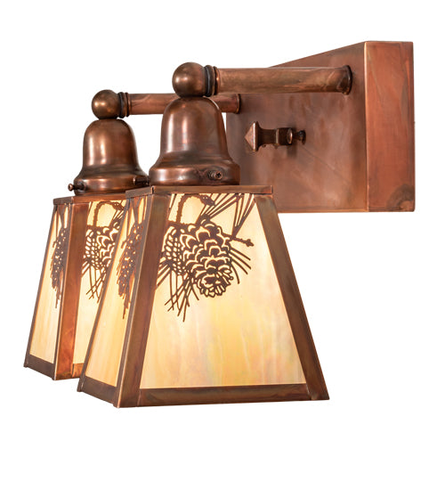 Meyda Lighting Winter Pine 17" 2-Light Vintage Copper Vanity Light With Beige Iridescent Shade Glass